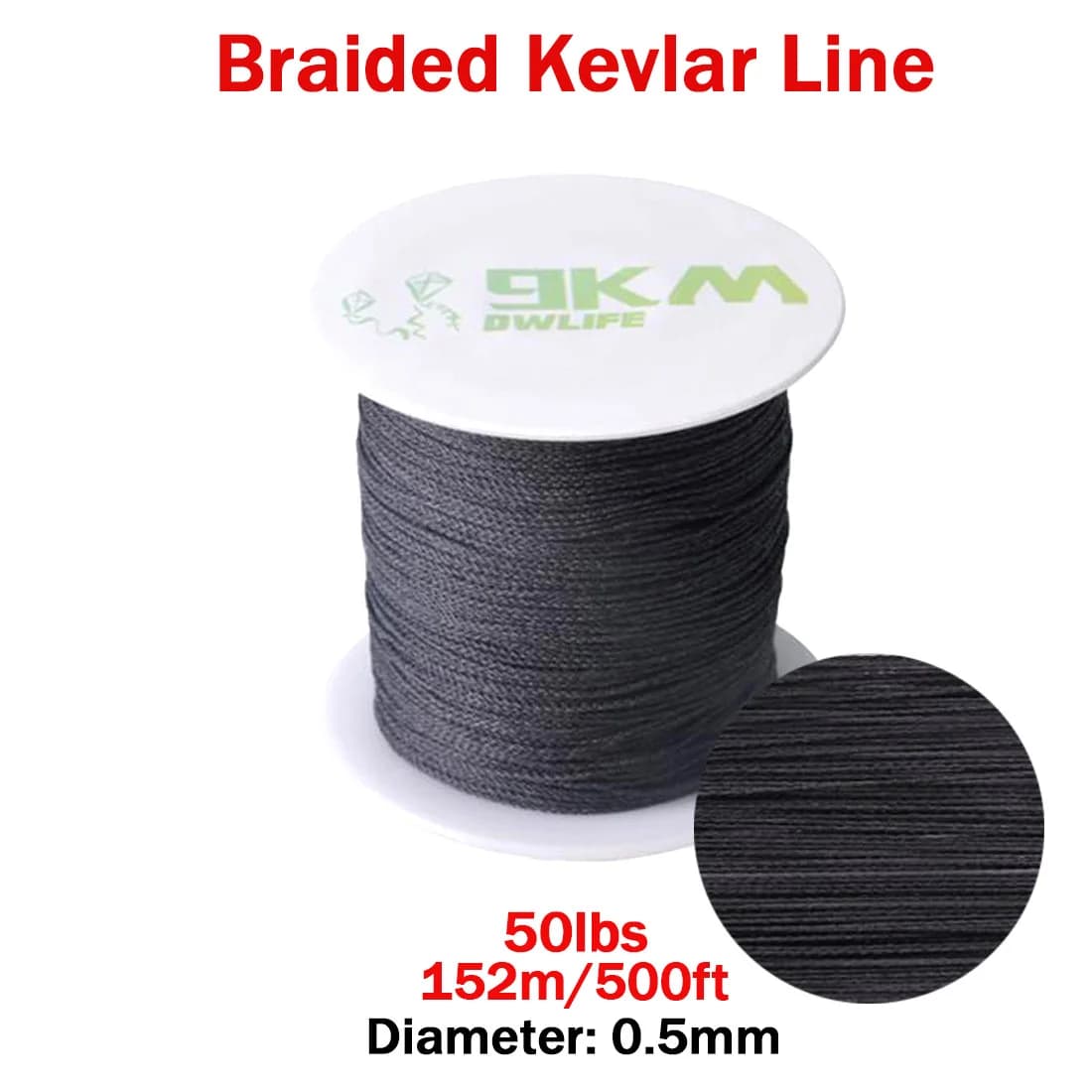 Črna pletena Kevlar vrv, 50-2000 Lbs